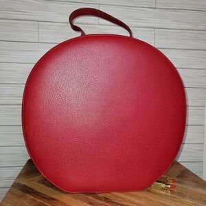Lulu Guiness Top Handle Vanity Case Hatbox Red Leather Attache Rare 2007 Vintage